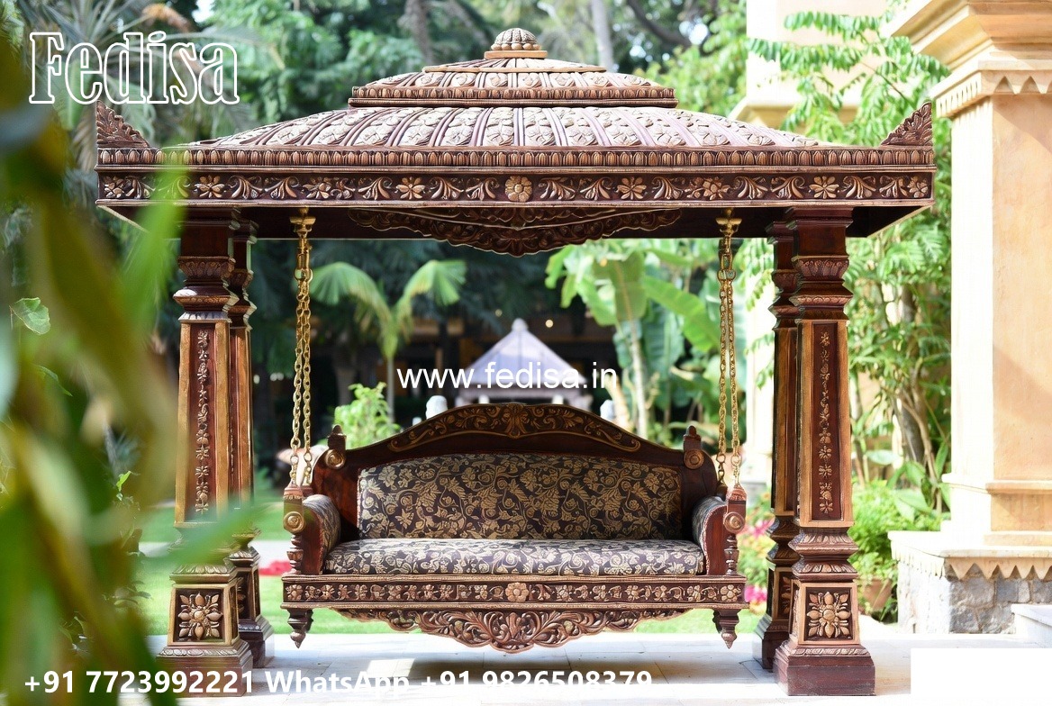 Wooden Swing Design with Floral Carving Patterns No-476