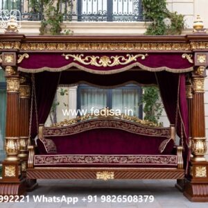 Wood Carving Swing Design with Comfortable Cushion Seating No-824