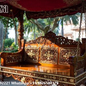 Elegant Wood Carving Swing Design with Decorative Cushions No-873