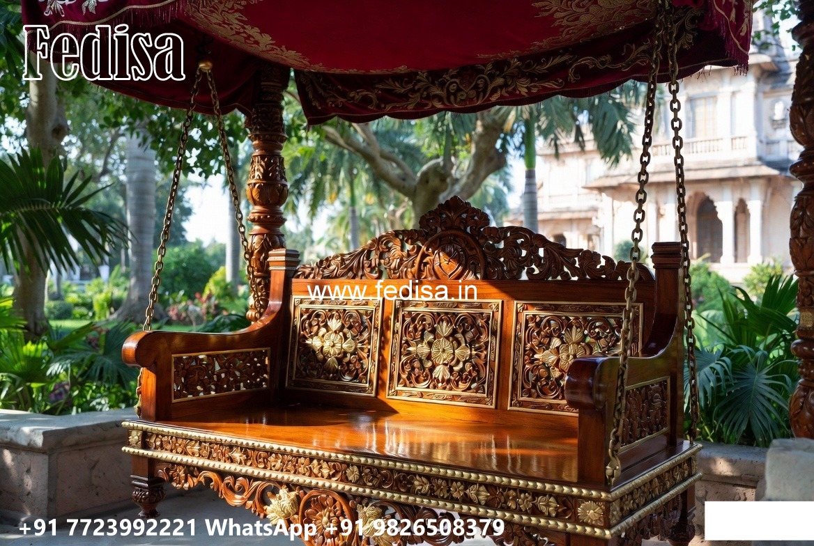 Elegant Wood Carving Swing Design with Decorative Cushions No-873