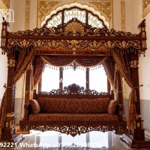Elegant Wooden Swing Design with Brass Chain Decor No-907