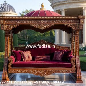 Royal Wood Carving Swing Design with Premium Upholstery No-1303