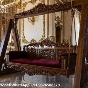 Wood Carving Swing Design with Floral Wooden Artwork No-1318