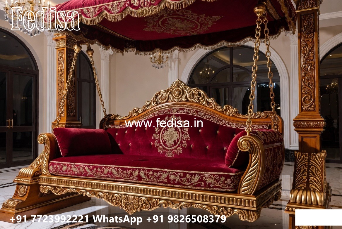 Elegant Wood Carving Swing Design with Decorative Cushions No-1323