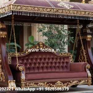 Elegant Wooden Swing Design with Brass Chain Decor No-1357