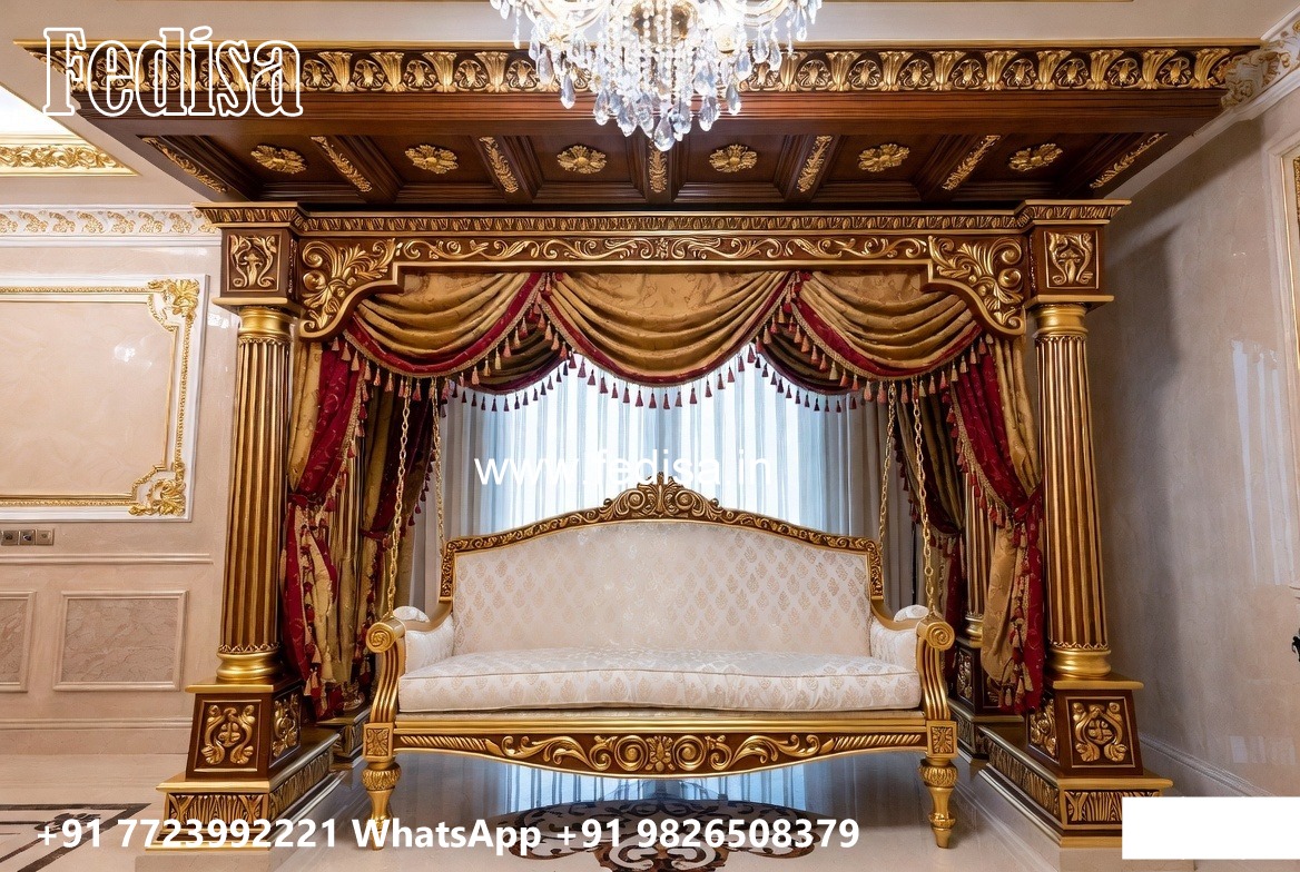 Wooden Swing Design with Floral Carving Patterns No-1376