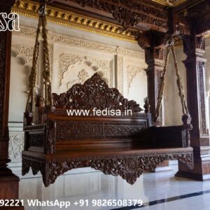 Wooden Swing Design with Artistic Floral Engraving No-1408