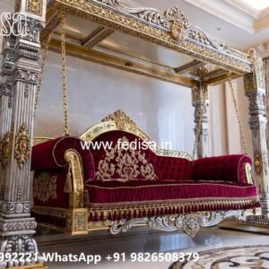 Royal Wood Carving Swing Design with Premium Upholstery No-1753