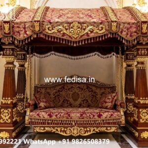 Wood Carving Swing Design with Floral Wooden Artwork No-1768