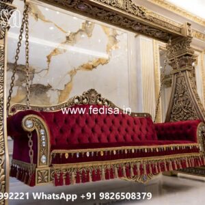 Wooden Swing Design with Floral Carving Patterns No-1826