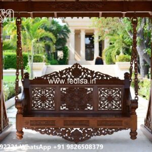 Wood Carving Swing Design with Comfortable Cushion Seating No-2174