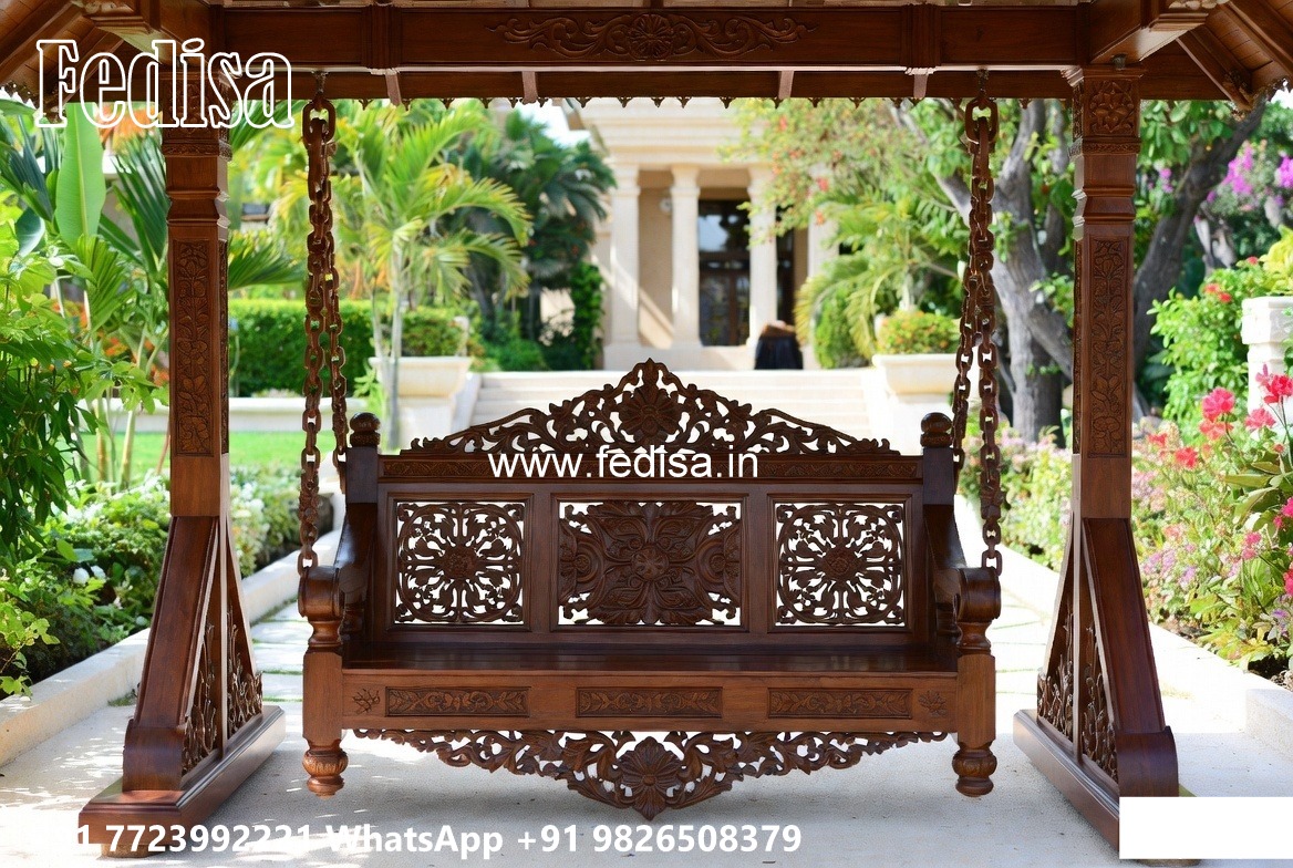 Wood Carving Swing Design with Comfortable Cushion Seating No-2174