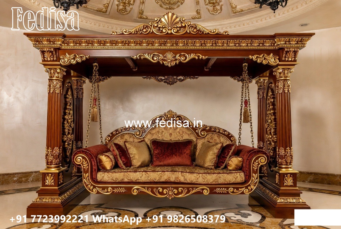 Elegant Wood Carving Swing Design with Decorative Cushions No-2223