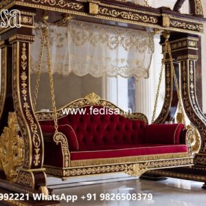 Elegant Wooden Swing Design with Brass Chain Decor No-2257