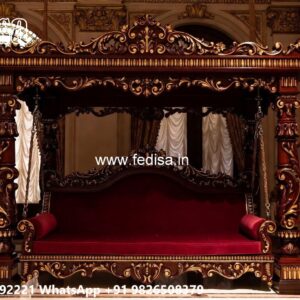 Wooden Swing Design with Floral Carving Patterns