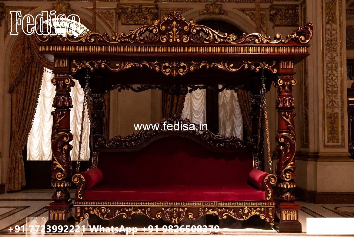 Wooden Swing Design with Floral Carving Patterns