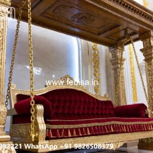 Wood Carving Swing Design with Comfortable Cushion Seating No-2624