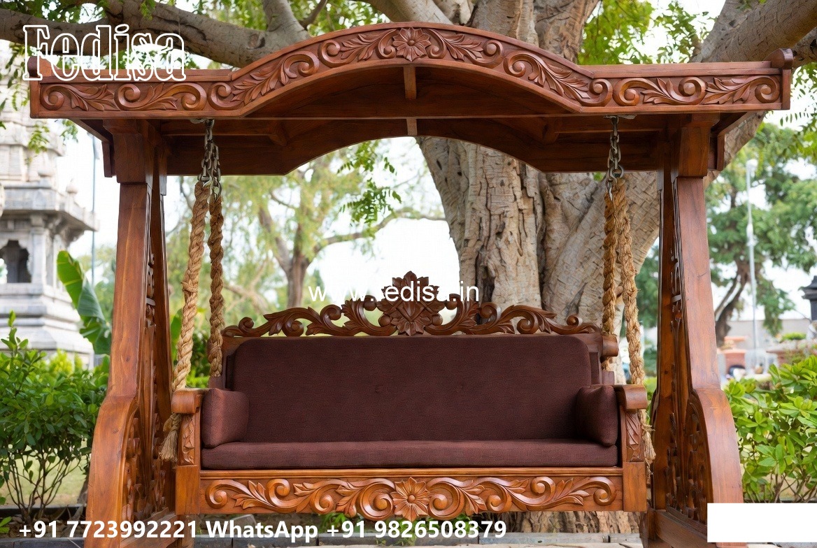 Elegant Wood Carving Swing Design for Family Relaxation No-2625