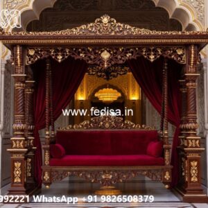 Wood Carving Swing Design with Floral Wooden Artwork No-2668