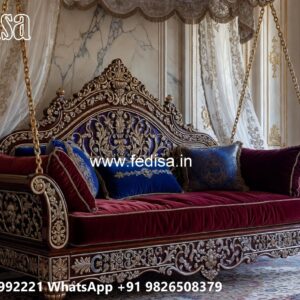 Elegant Wood Carving Swing Design with Decorative Cushions No-2673