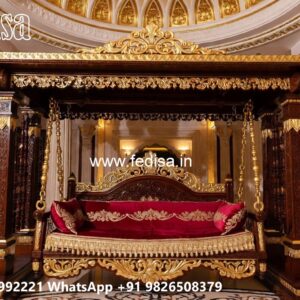 Elegant Wooden Swing Design with Brass Chain Decor No-2707