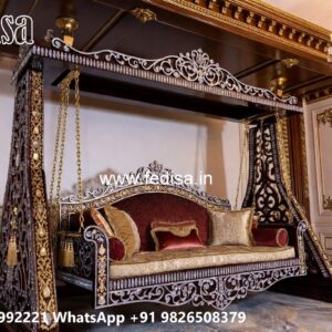 Wooden Swing Design with Elegant Brass Accessories