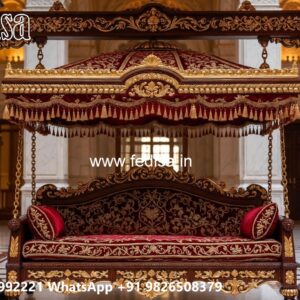 Elegant Wood Carving Swing Design with Decorative Cushions No-3573