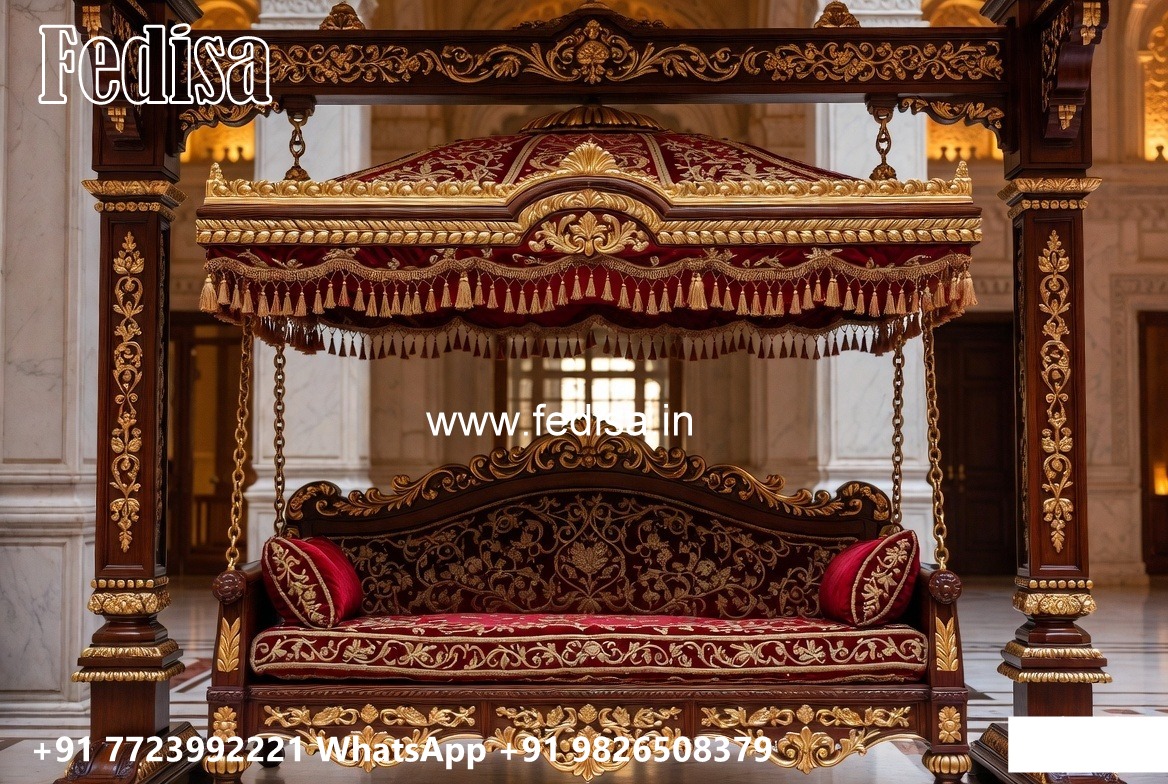 Elegant Wood Carving Swing Design with Decorative Cushions No-3573