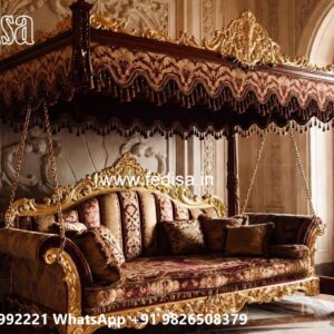 Wooden Swing Design with Artistic Floral Engraving No-3658