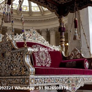 Wood Carving Swing Design with Comfortable Cushion Seating No-3974