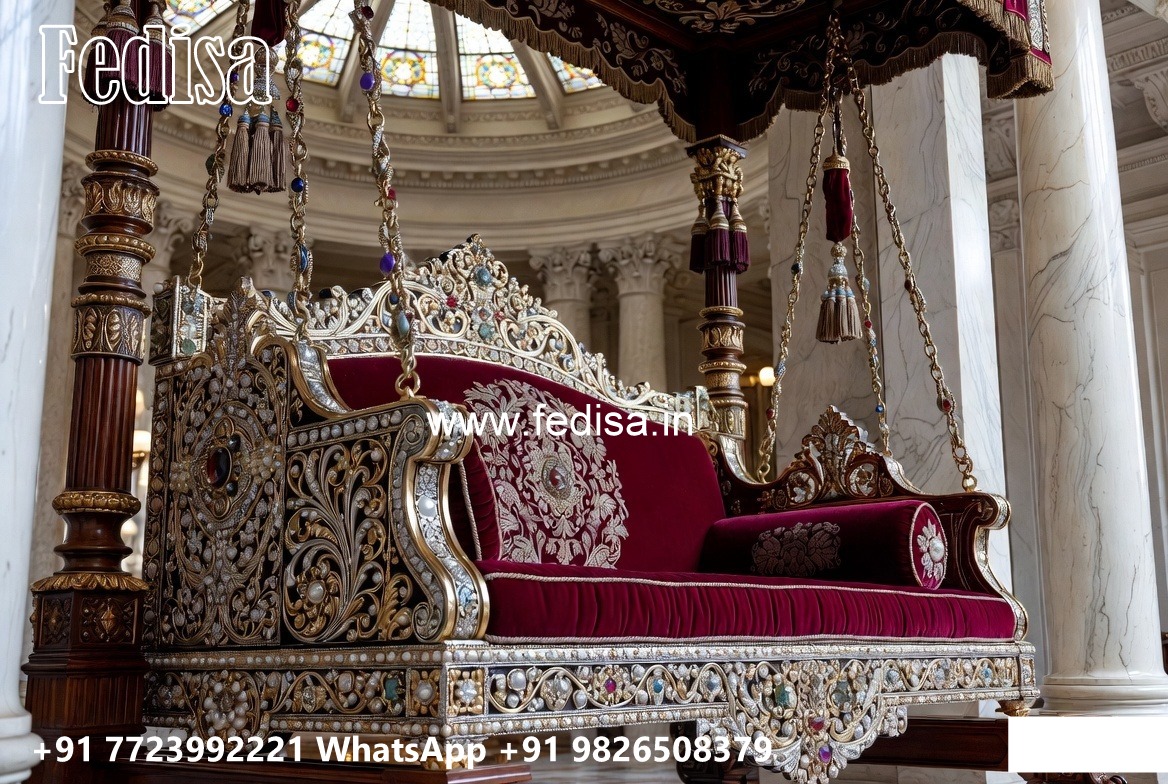 Wood Carving Swing Design with Comfortable Cushion Seating No-3974