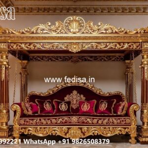 Royal Wood Carving Swing Design with Premium Upholstery No-4003