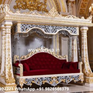 Wooden Swing Design with Floral Carving Patterns No-4076