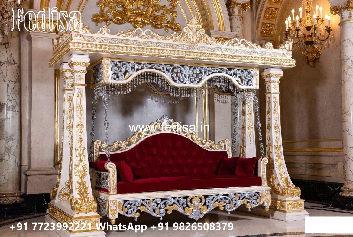 Wooden Swing Design with Floral Carving Patterns No-4076