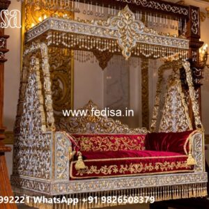Royal Wood Carving Swing Design with Premium Upholstery No-4453