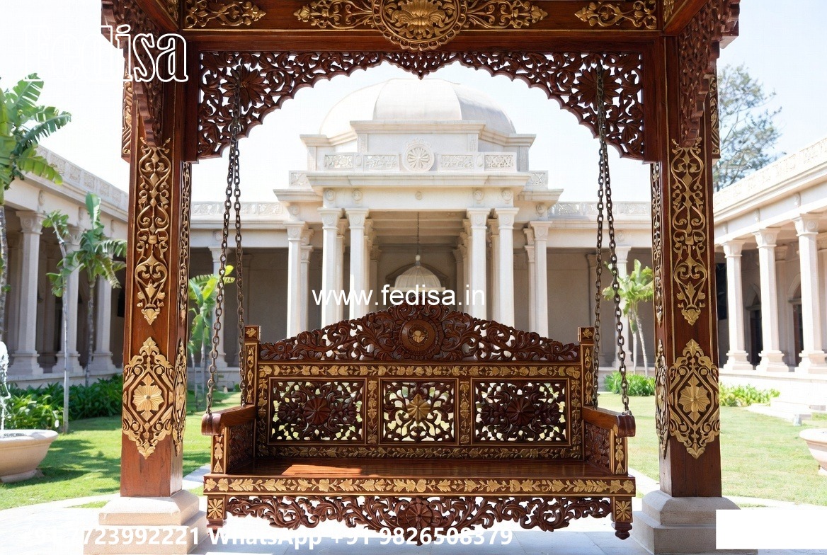 Wooden Swing Design with Decorative Cushion Arrangement No-4576
