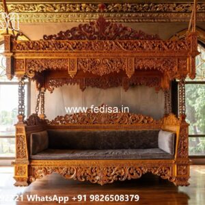 Wood Carving Swing Design with Comfortable Cushion Seating No-4874