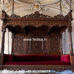 Elegant Wood Carving Swing Design with Decorative Cushions No-4923