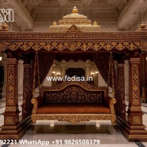 Elegant Wooden Swing Design with Brass Chain Decor No-4957