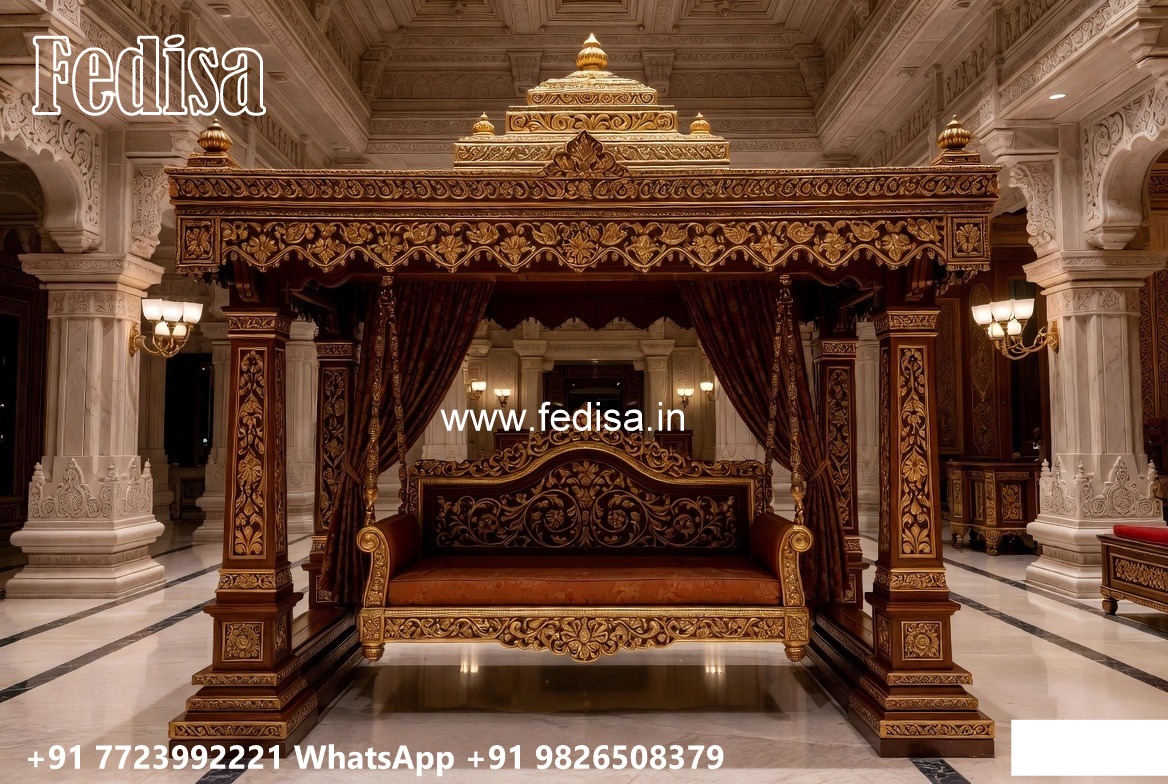 Elegant Wooden Swing Design with Brass Chain Decor No-4957