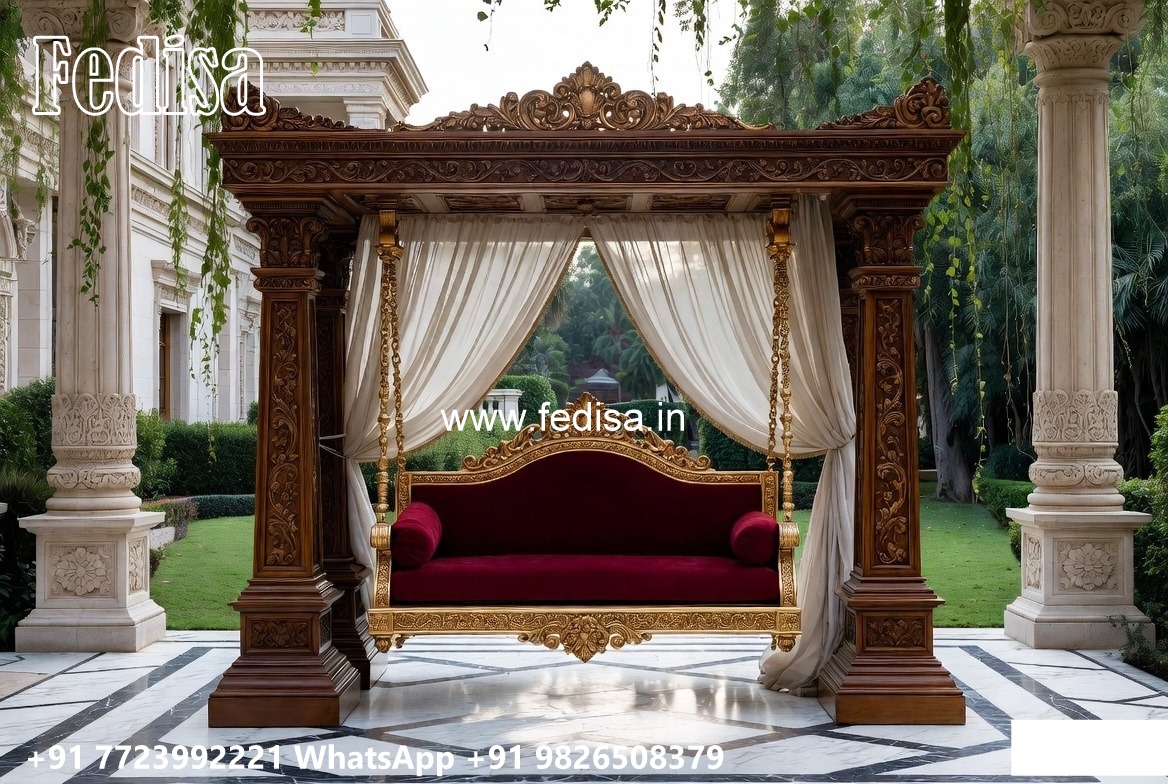 Solid Wood Swing Design with Artistic Hand Carving No-4961