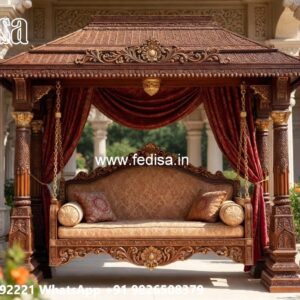 Wooden Swing Design with Floral Carving Patterns No-4976