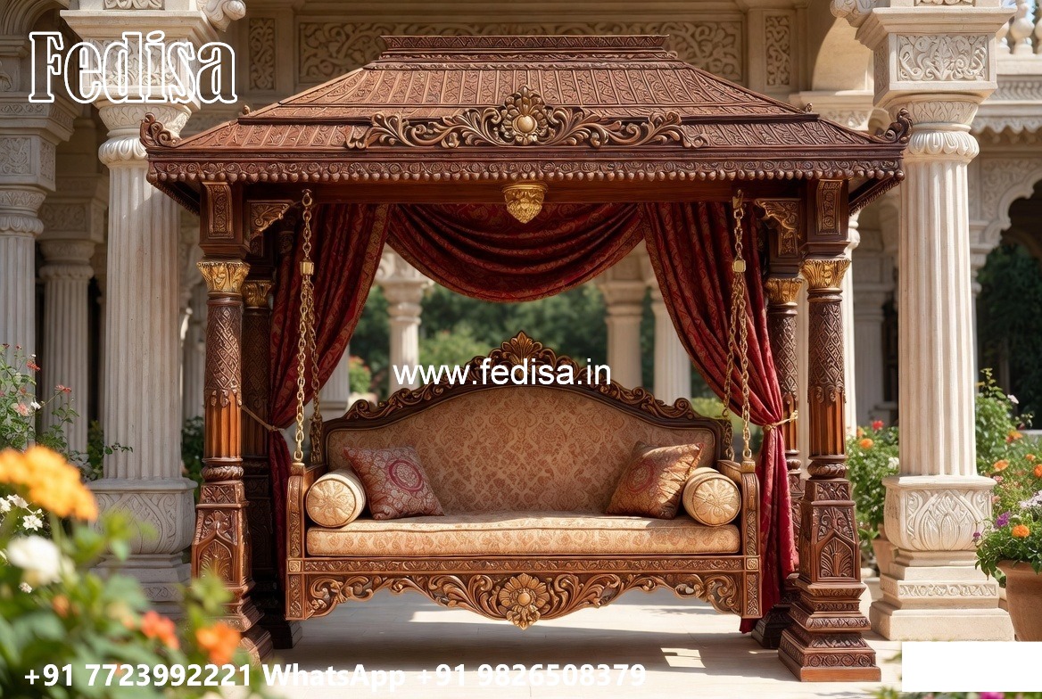Wooden Swing Design with Floral Carving Patterns No-4976