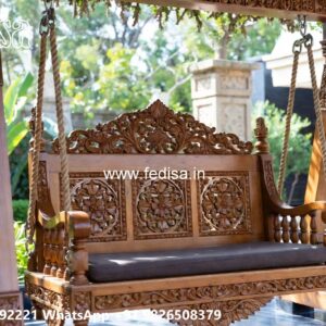 Wooden Jhula Wood Carving Swing Design for Indian Interiors No-5307