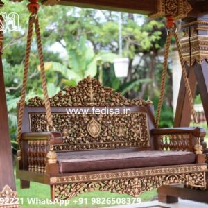 Wood Carving Swing Design with Decorative Wooden Artwork No-5314