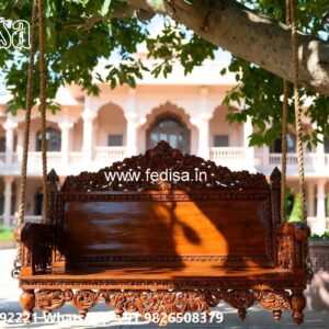 Wood Carving Swing Design with Comfortable Cushion Seating No-5324