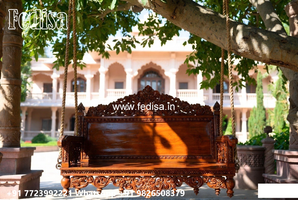 Wood Carving Swing Design with Comfortable Cushion Seating No-5324