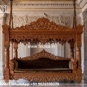Elegant Wood Carving Swing Design for Family Relaxation No-5325