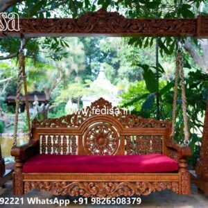 Wood Carving Swing Design with Floral Wooden Artwork No-5368