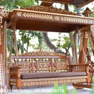 Elegant Wood Carving Swing Design with Decorative Cushions No-5373